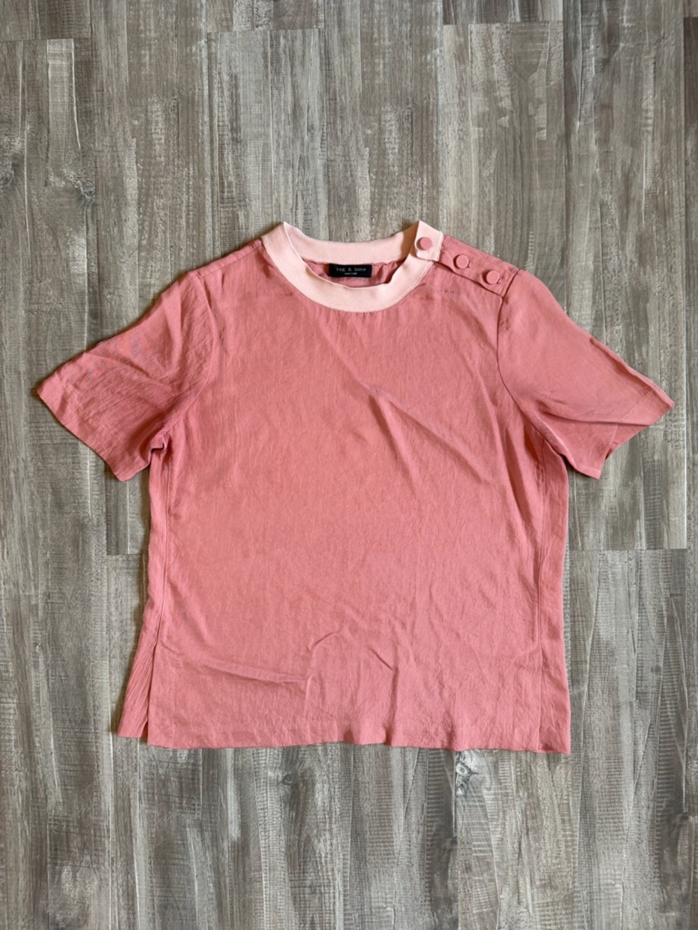 rag & bone Pink Short Sleeve Button-Shoulder Tee